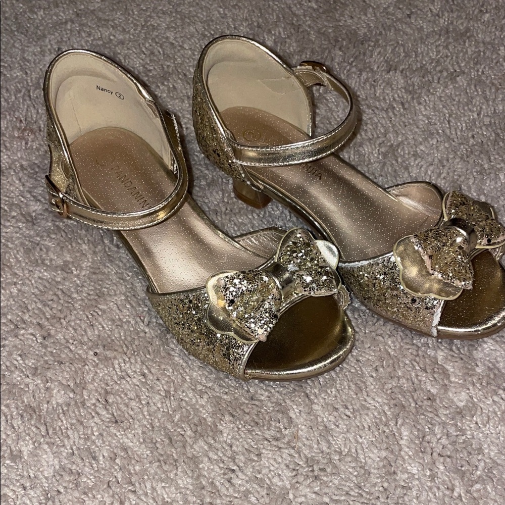 Glittery Gold Kids Shoes with Bow